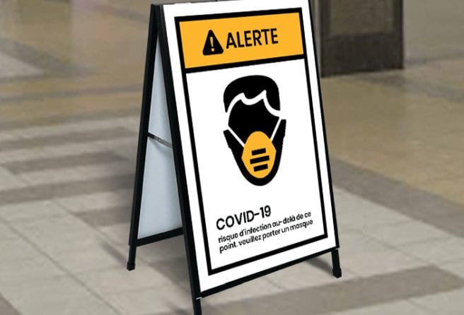 COVID Safety sign in a-fram stand